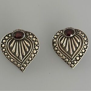 925 amethyst Silver and Red Teardrop Earrings with Intricate Design​​​​​